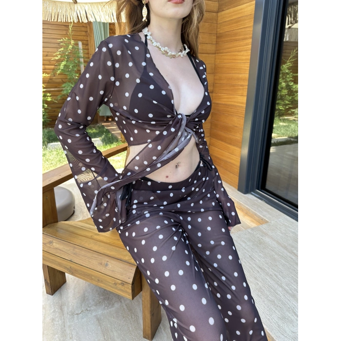 Bel Lastikli Rahat Kalıp Bağlama Detaylı Bikini Üstü Takım Siyah