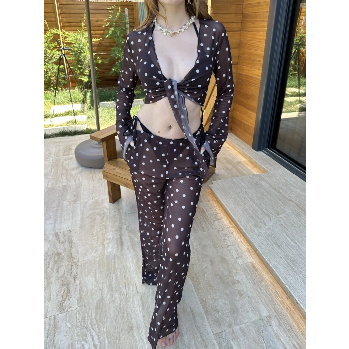 Bel Lastikli Rahat Kalıp Bağlama Detaylı Bikini Üstü Takım Siyah