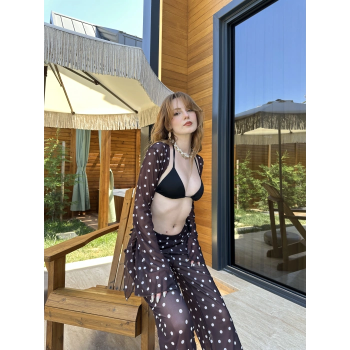 Bel Lastikli Rahat Kalıp Bağlama Detaylı Bikini Üstü Takım Siyah