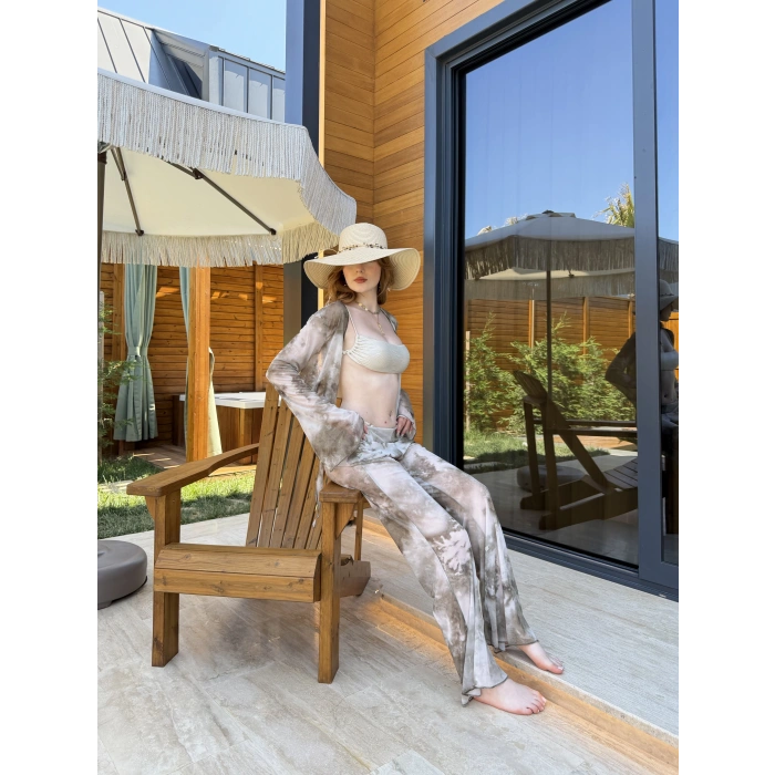 Bel Lastikli Rahat Kalıp Bağlama Detaylı Bikini Üstü Takım Çağlayeşili