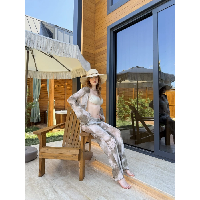Bel Lastikli Rahat Kalıp Bağlama Detaylı Bikini Üstü Takım Çağlayeşili