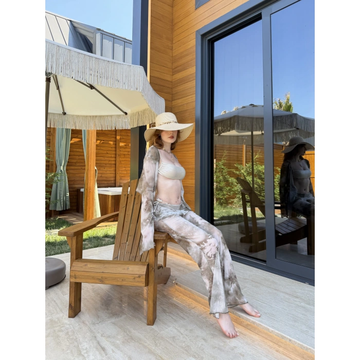 Bel Lastikli Rahat Kalıp Bağlama Detaylı Bikini Üstü Takım Çağlayeşili