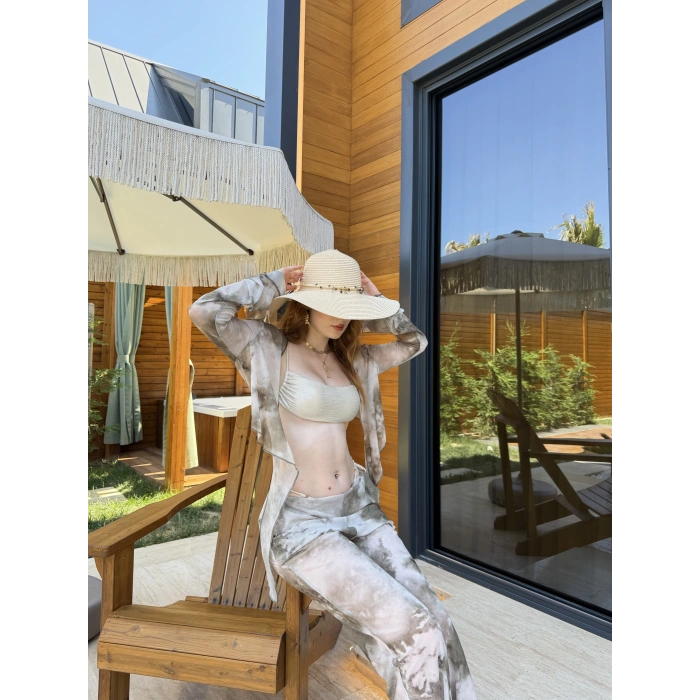 Bel Lastikli Rahat Kalıp Bağlama Detaylı Bikini Üstü Takım Çağlayeşili