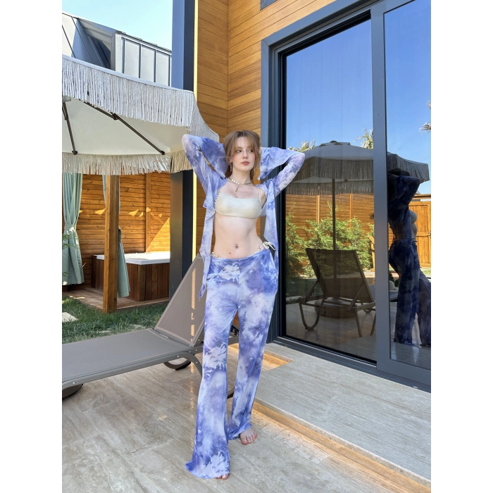 Bel Lastikli Rahat Kalıp Bağlama Detaylı Bikini Üstü Takım Lila