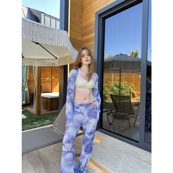 Bel Lastikli Rahat Kalıp Bağlama Detaylı Bikini Üstü Takım Lila