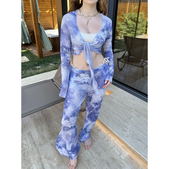 Bel Lastikli Rahat Kalıp Bağlama Detaylı Bikini Üstü Takım Lila