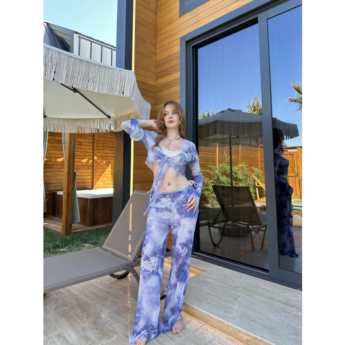Bel Lastikli Rahat Kalıp Bağlama Detaylı Bikini Üstü Takım Lila