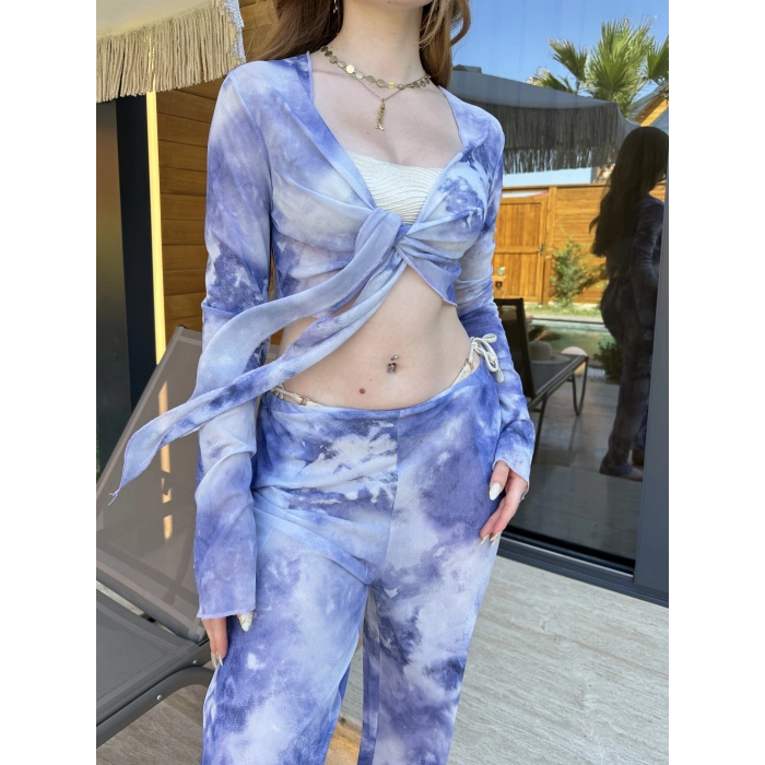 Bel Lastikli Rahat Kalıp Bağlama Detaylı Bikini Üstü Takım Lila