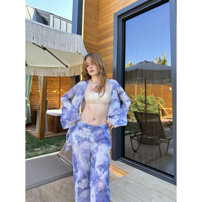 Bel Lastikli Rahat Kalıp Bağlama Detaylı Bikini Üstü Takım Lila