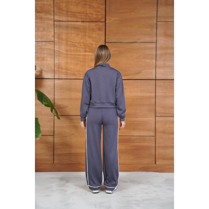 Biye Detaylı Fermuarlı Eşofman Takımı Gri