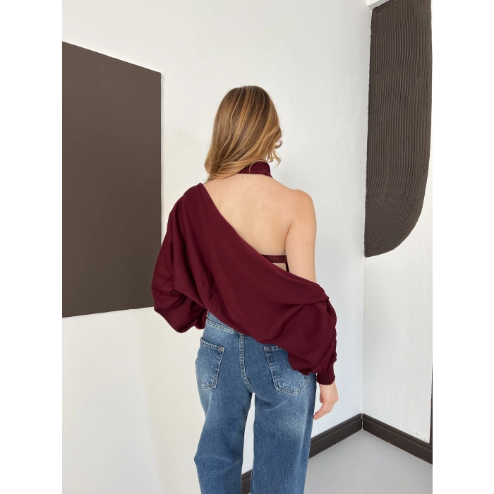 Bolero Detaylı Triko Takım Bordo