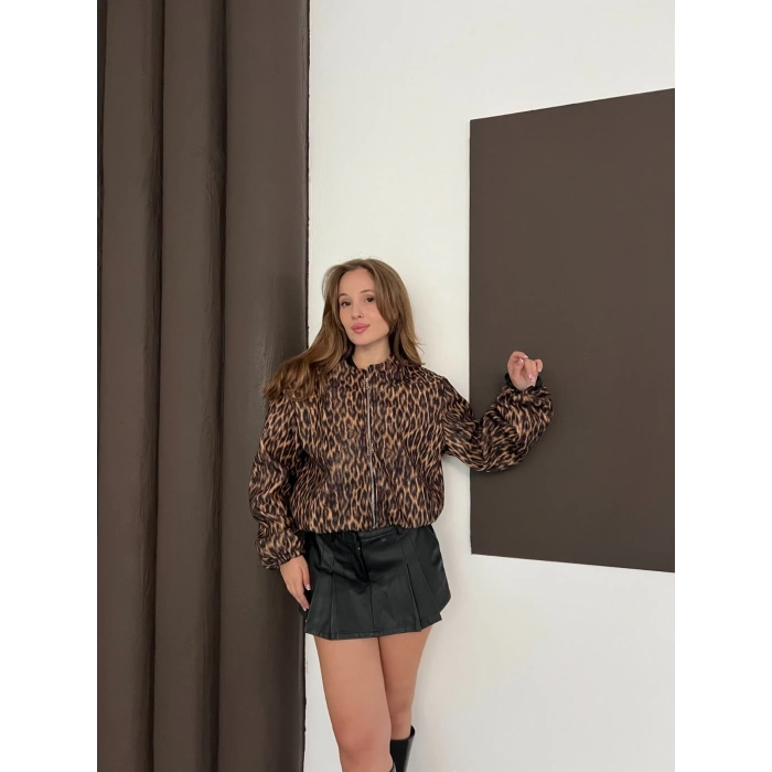 Bomber Kaşe Ceket Leopar