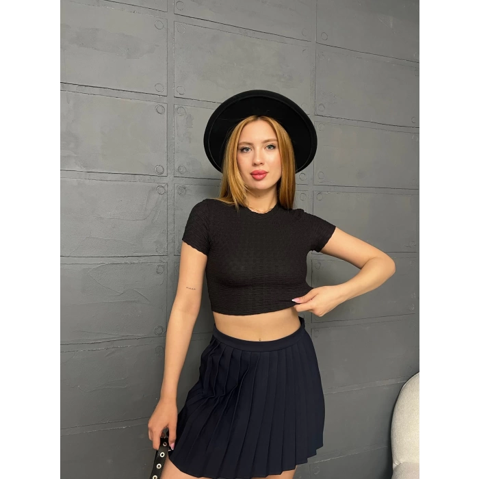 Bürümcük Kumaş Crop Siyah
