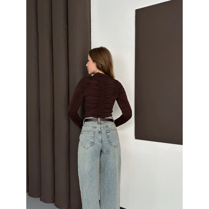 Büzgü Detay Sandy Bluz Acı Kahve