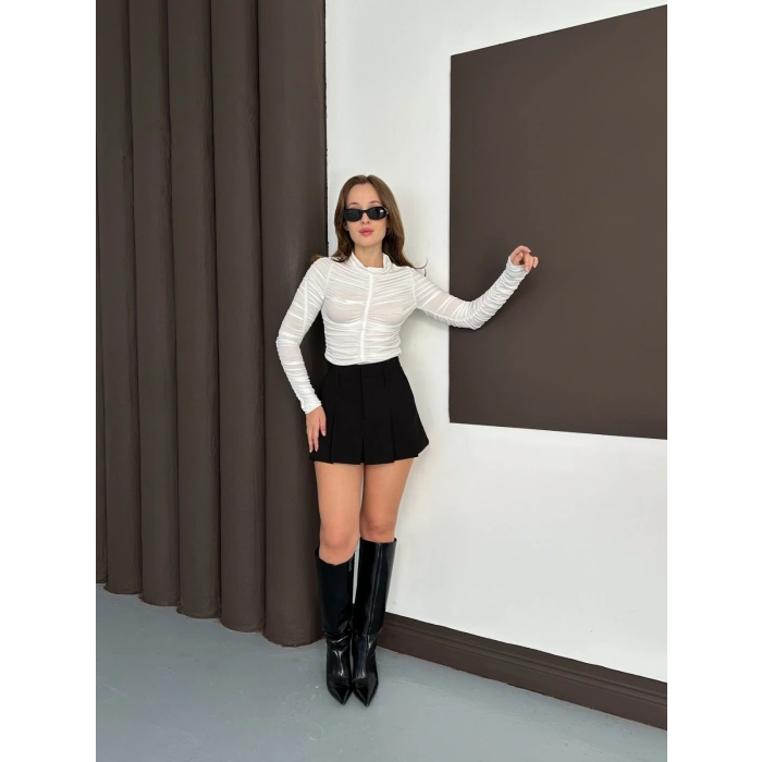 Büzgü Detay Sandy Bluz Beyaz