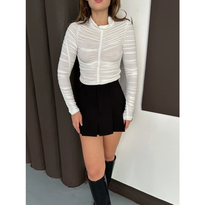 Büzgü Detay Sandy Bluz Beyaz