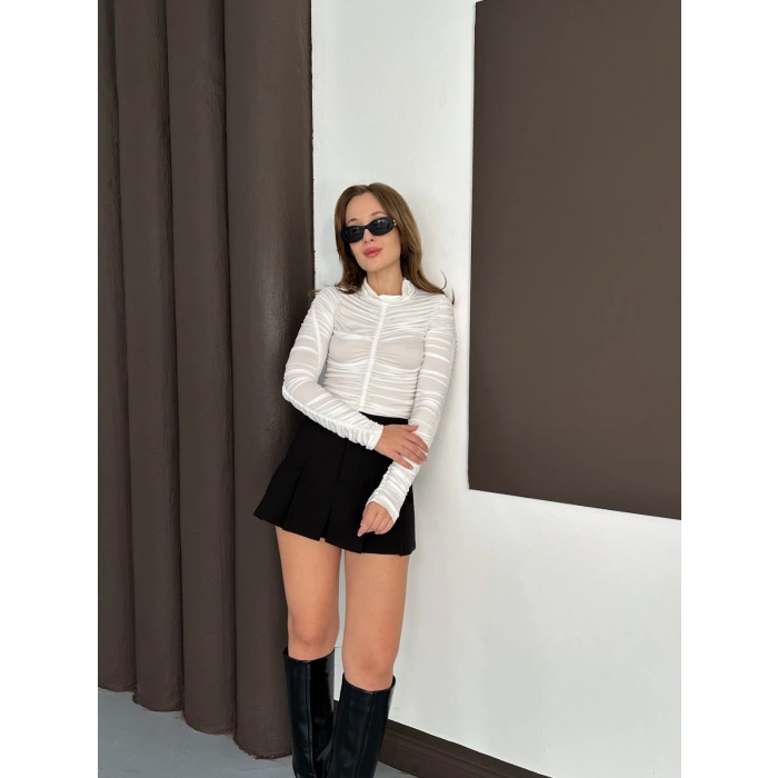 Büzgü Detay Sandy Bluz Beyaz