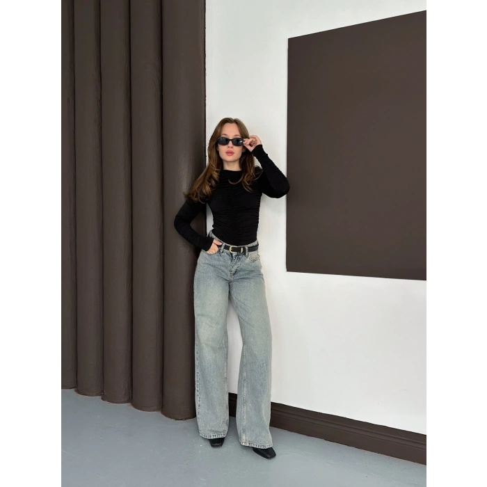 Büzgü Detay Sandy Bluz Siyah