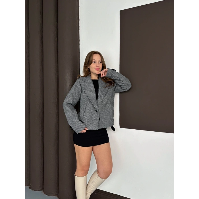 Cep Detaylı Kaşe Ceket Gri