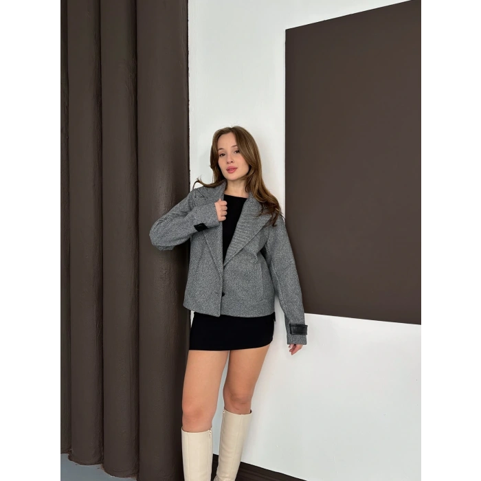 Cep Detaylı Kaşe Ceket Gri