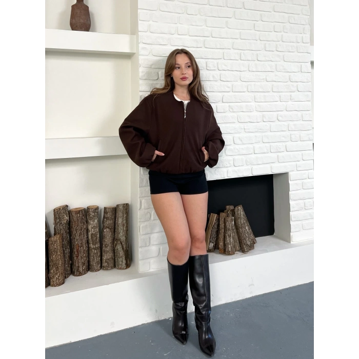 Cep Detaylı Kısa Kaşe Ceket Kahve