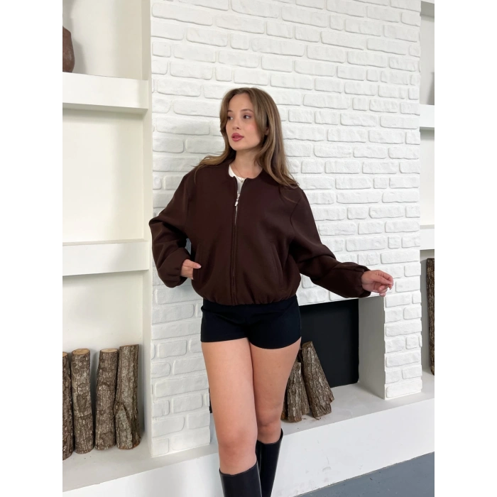 Cep Detaylı Kısa Kaşe Ceket Kahve