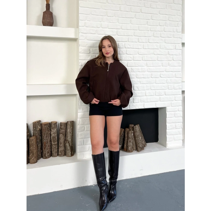 Cep Detaylı Kısa Kaşe Ceket Kahve