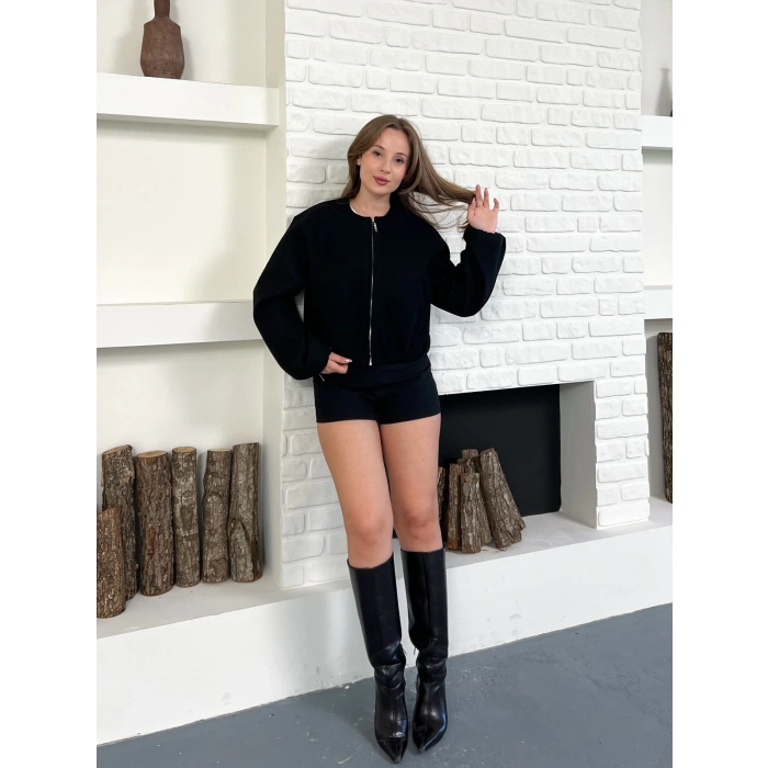 Cep Detaylı Kısa Kaşe Ceket Siyah