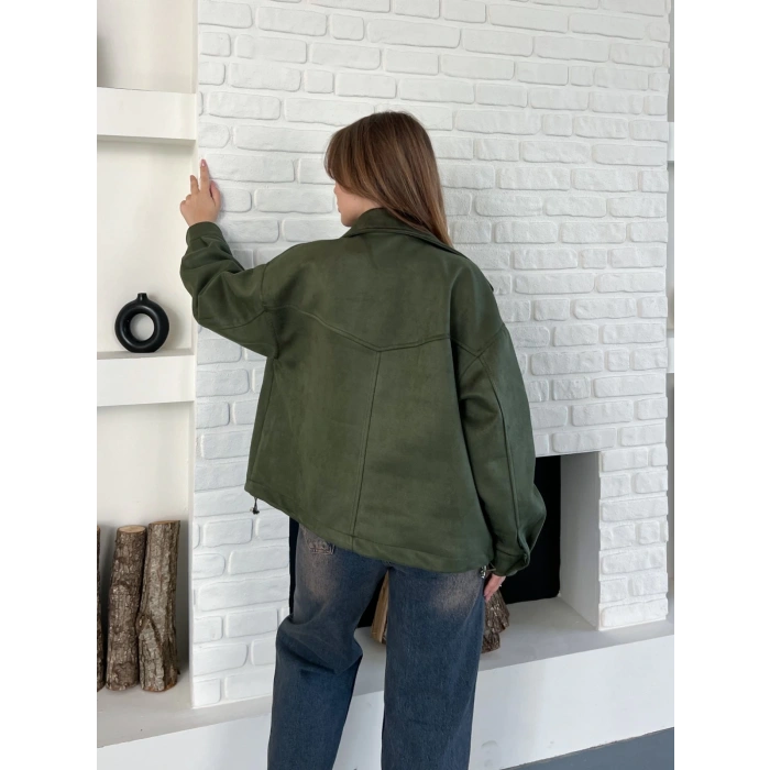 Cep Detaylı Viral Nubuk Ceket Haki