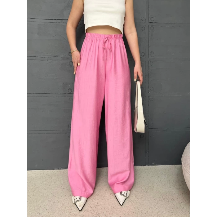 Çilek Kumaş Salaş Pantolon Pembe