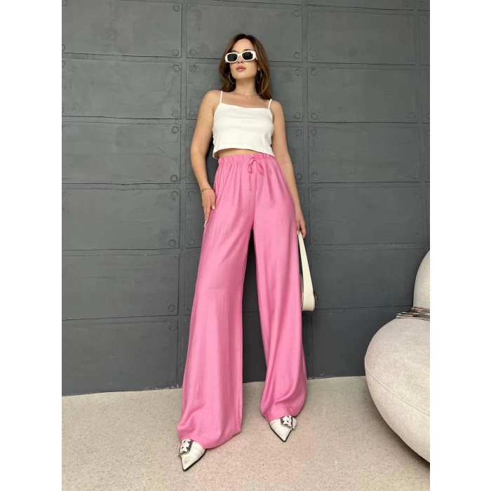 Çilek Kumaş Salaş Pantolon Pembe