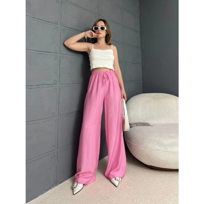 Çilek Kumaş Salaş Pantolon Pembe