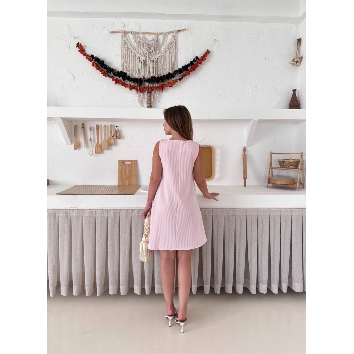 Çizgi Detay Modal Elbise Pembe