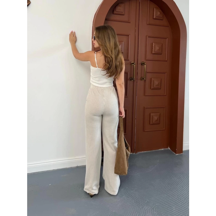 Çizgi Detaylı Pantolon Bej