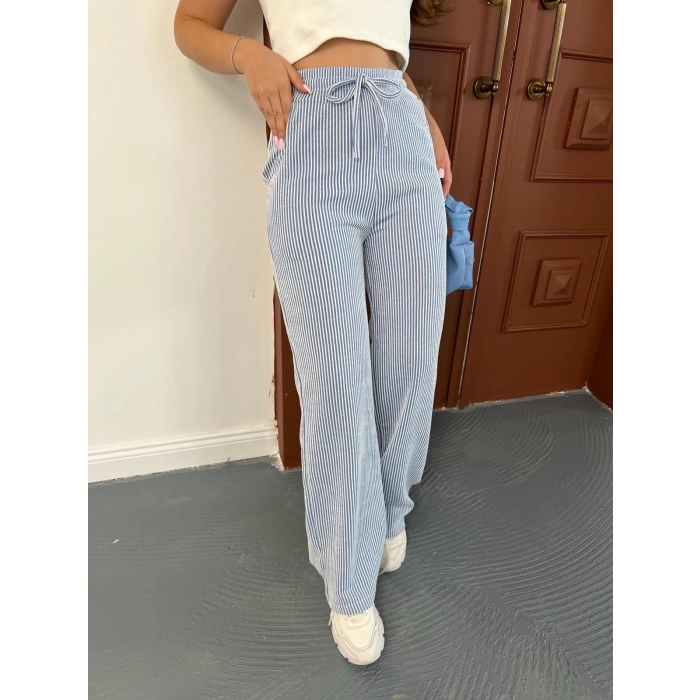 Çizgi Detaylı Pantolon Mavi