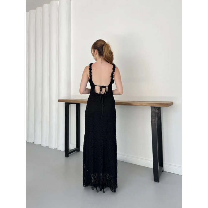Dantelli Midi Elbise Siyah