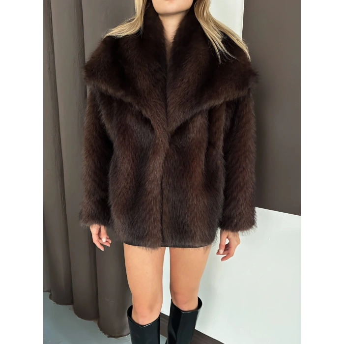 Desenli Çıtçıtlı A Kalite Kürk Kahve