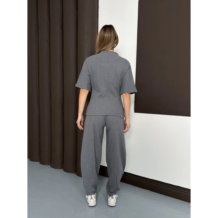 Desenli Modal İkili Set Takım Antrasit