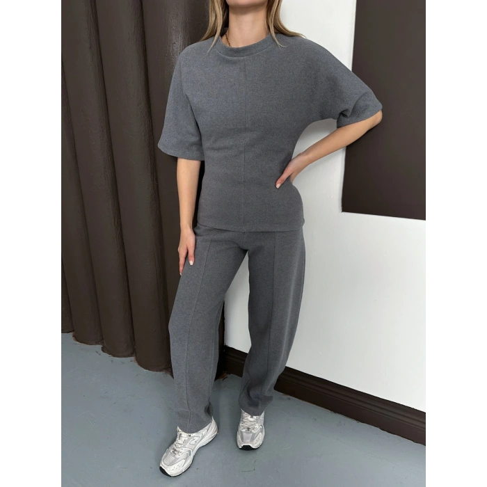 Desenli Modal İkili Set Takım Antrasit