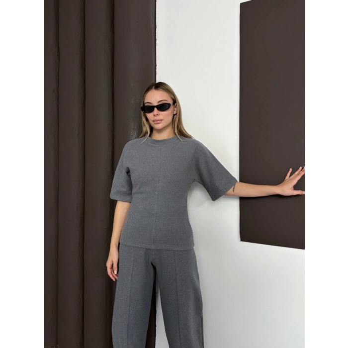 Desenli Modal İkili Set Takım Antrasit