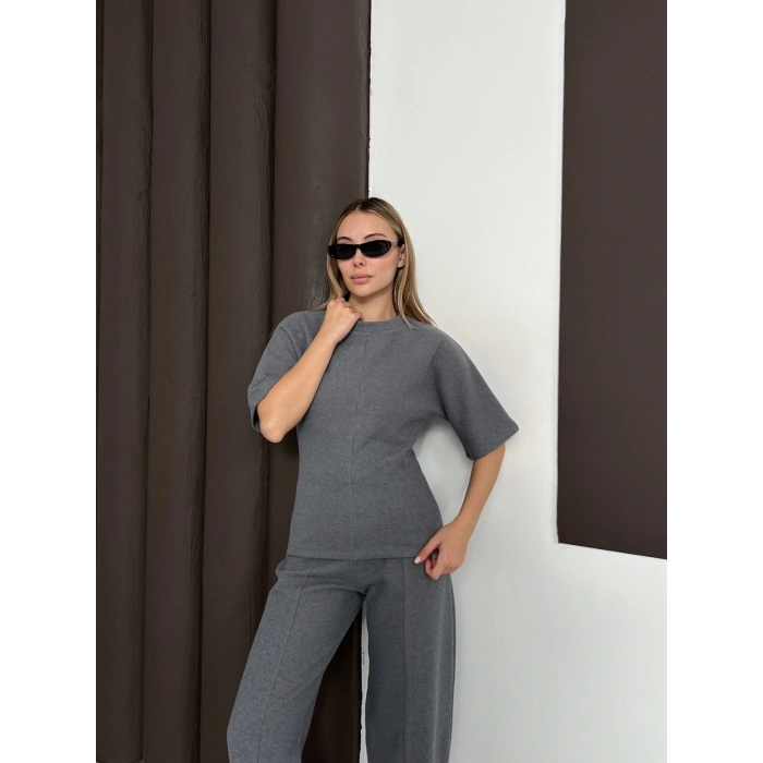 Desenli Modal İkili Set Takım Antrasit