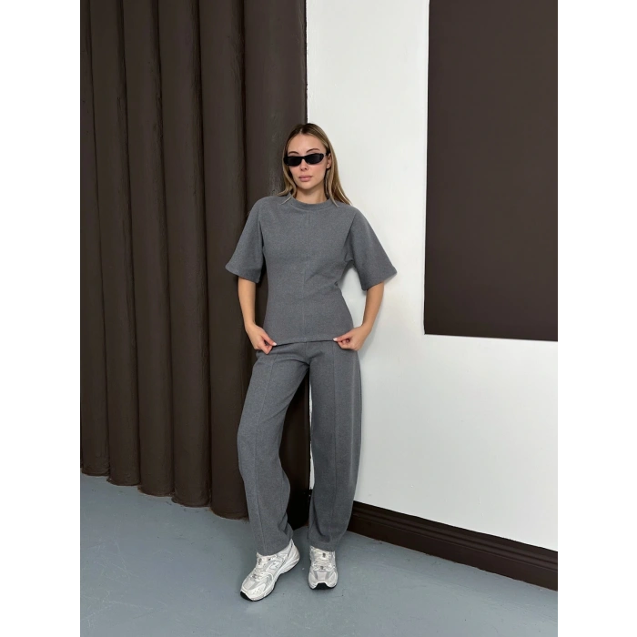 Desenli Modal İkili Set Takım Antrasit