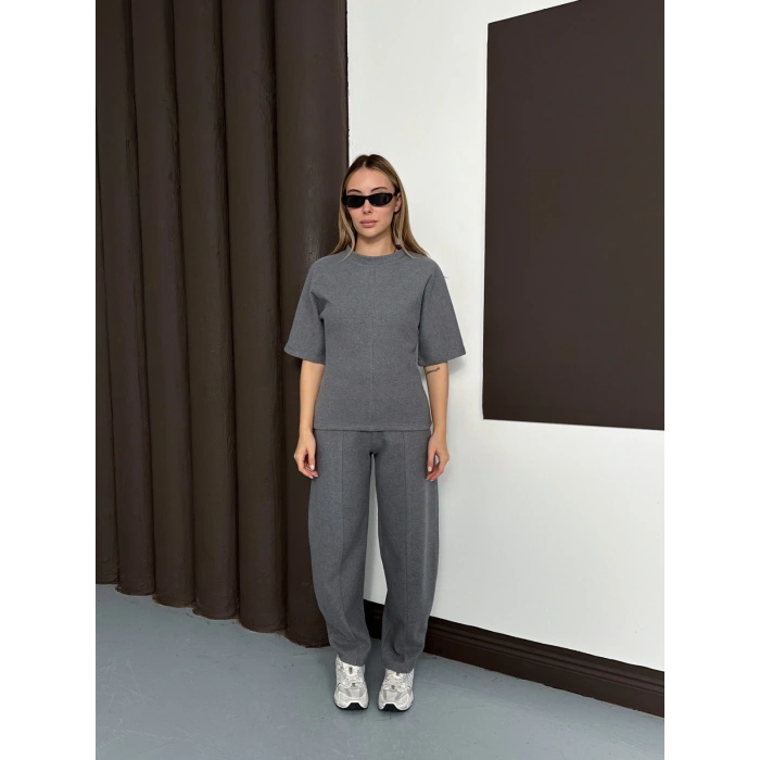 Desenli Modal İkili Set Takım Antrasit