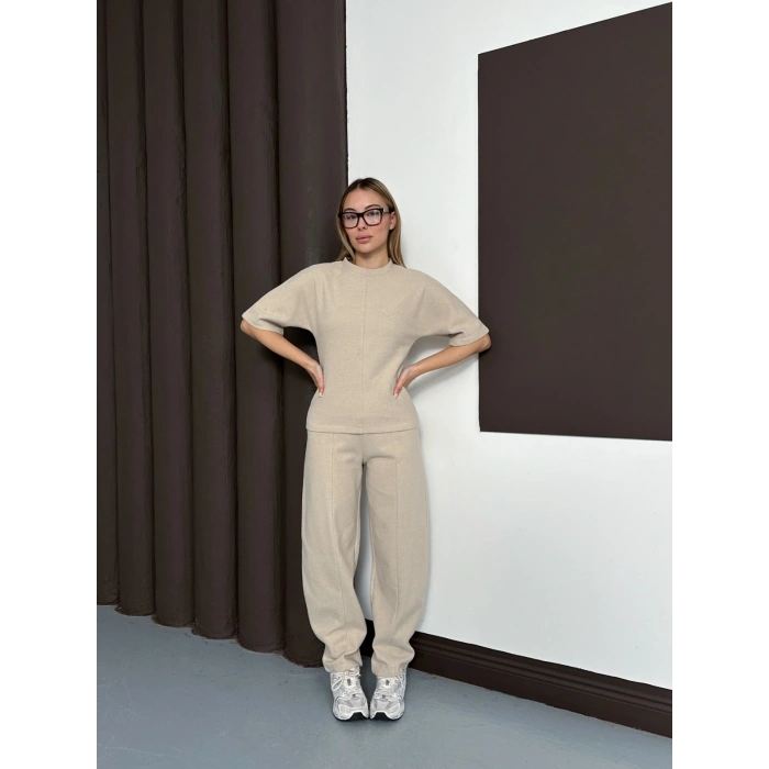 Desenli Modal İkili Set Takım Bej