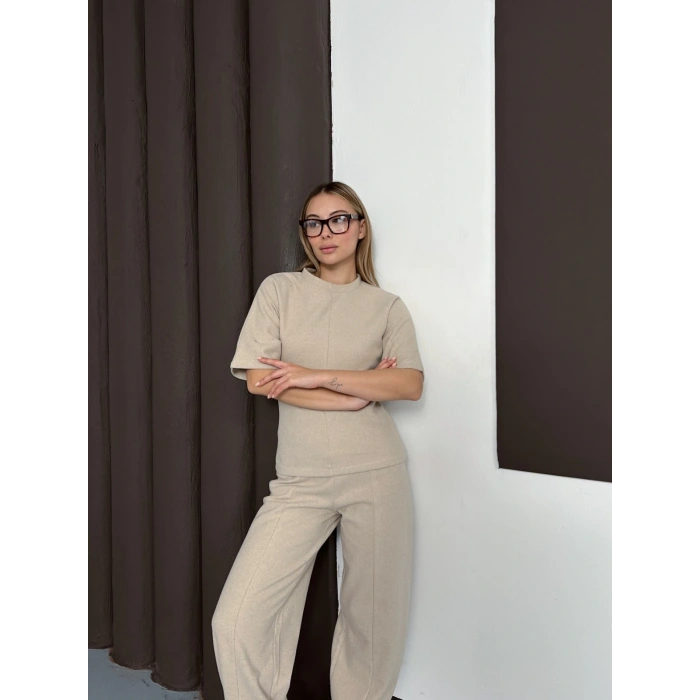 Desenli Modal İkili Set Takım Bej