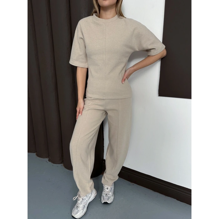 Desenli Modal İkili Set Takım Bej