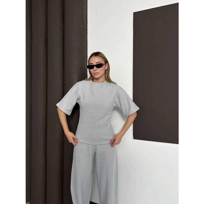 Desenli Modal İkili Set Takım Gri