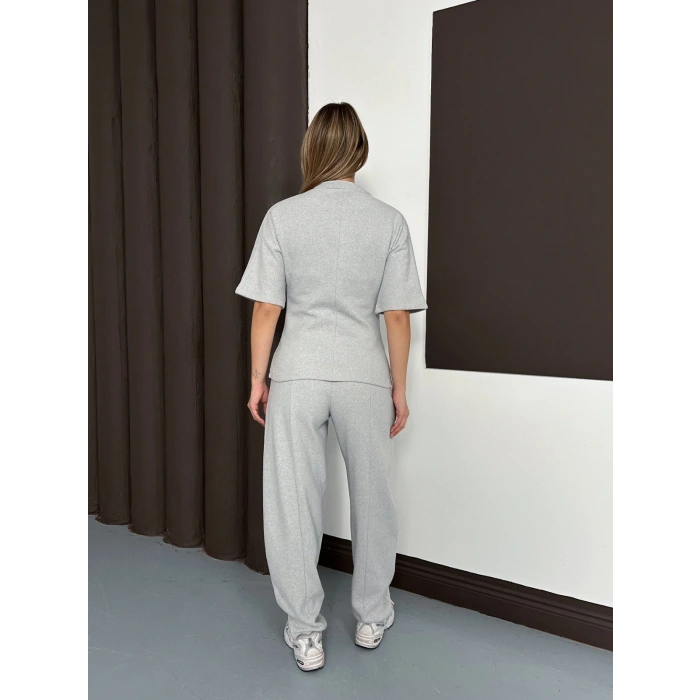 Desenli Modal İkili Set Takım Gri