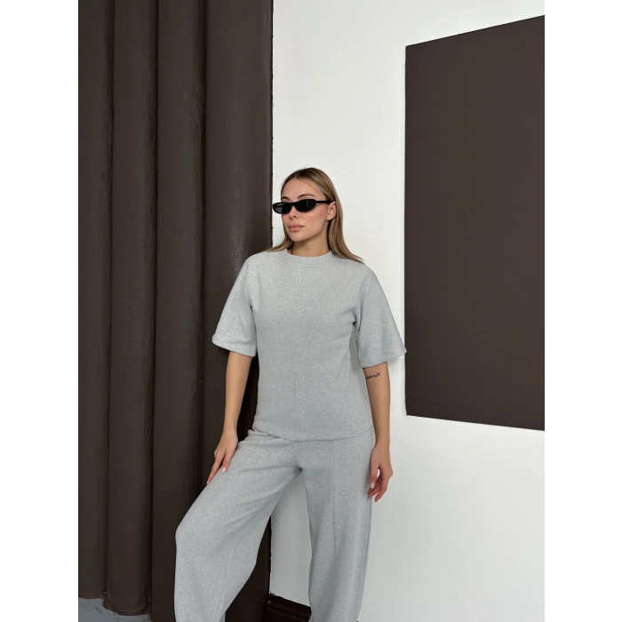 Desenli Modal İkili Set Takım Gri