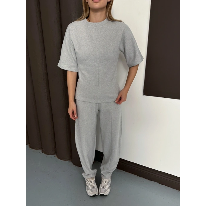 Desenli Modal İkili Set Takım Gri